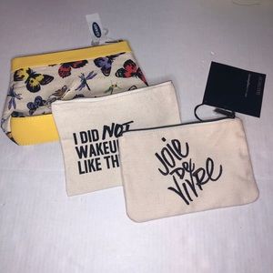 3 Cosmetic Bags, Set of 3 Canvas Zippered Bags Old Navy, Laura Mercier, AOA BNWT
